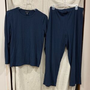 Eileen Fisher Women’s Dark Blue Ribbed Top Size XL + Bottom Size MEDIUM